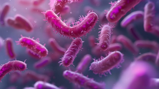 purple colored bacterium rod monoculture Escherichia coli. Neural network generated in January 2024. Not based on any actual scene or pattern.