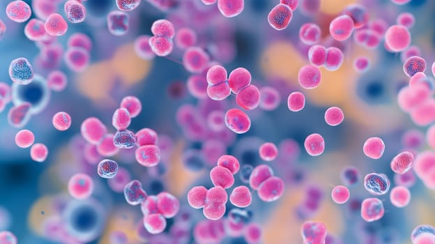 Colorful abstract cocci bacterium, full-frame background. Neural network generated in January 2024. Not based on any actual scene or pattern.