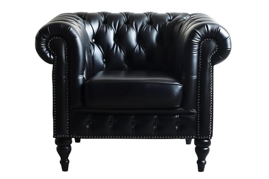 Black leather retro Victorian style armchair on white background. Digitally generated image. Not based on any actual person, scene or pattern.