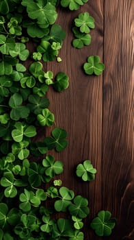 brown wooden planks board with clover - background for St. Patricks day. Neural network generated image. Not based on any actual scene or pattern.