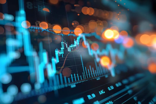 Investing and Trading: Digital Charts and Graphs Reflect modern Market Volatility. Neural network generated image. Not based on any actual scene or pattern.