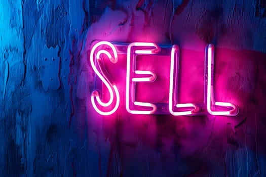 Neon inscription word sell. Neural network generated image. Not based on any actual scene or pattern.