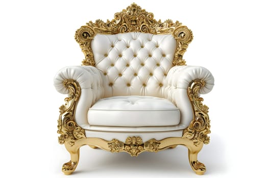 White leather capitonner technique armchair on white background. Digitally generated image. Not based on any actual person, scene or pattern.