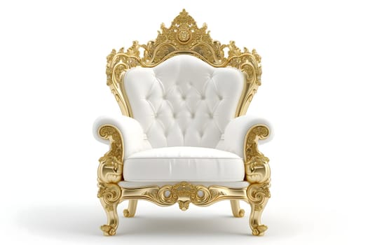 White leather capitonner technique armchair on white background. Digitally generated image. Not based on any actual person, scene or pattern.