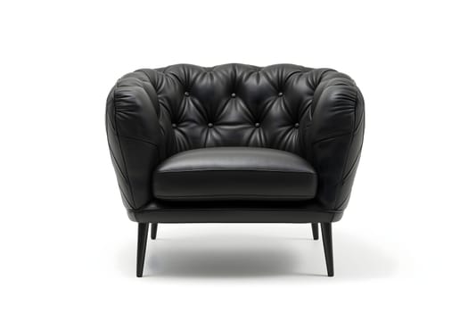 Black leather retro Victorian style armchair on white background. Digitally generated image. Not based on any actual person, scene or pattern.