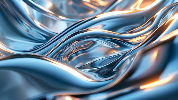 Shiny quicksilver mercury metal waves background and wallpaper. Neural network generated in January 2024. Not based on any actual scene or pattern.