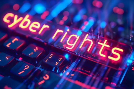 Words cyber rights for cyber law concept. Neural network generated image. Not based on any actual scene or pattern.