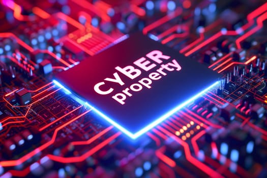 Words cyber property for cyber law concept. Neural network generated image. Not based on any actual scene or pattern.
