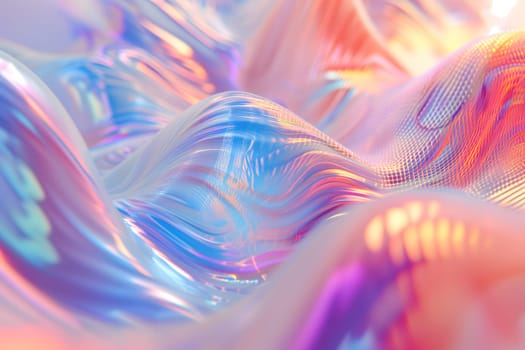 Colorful bright dreamy holo glass bubbles and waves background and wallpaper. Neural network generated in January 2024. Not based on any actual scene or pattern.