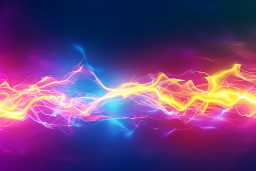 Colorful gradient bright and vibrant electric power discharges wallpaper and background. Neural network generated image. Not based on any actual scene or pattern.