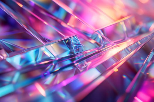 Abstract background of glass crystals with bright pastel colorful light. Neural network generated in January 2024. Not based on any actual scene or pattern.
