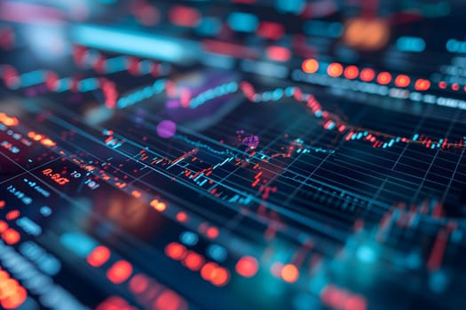Investing and Trading: Digital Charts and Graphs Reflect modern Market Volatility. Neural network generated image. Not based on any actual scene or pattern.