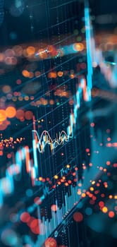 Investing and Trading: Digital Charts and Graphs Reflect modern Market Volatility. Neural network generated image. Not based on any actual scene or pattern.