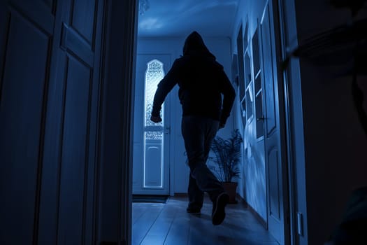 Thief in a house at night. Neural network generated image. Not based on any actual scene or pattern.
