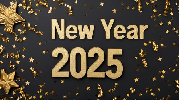 letters New year 2025 laid on flat background with high angle view, celebration concept. Neural network generated image. Not based on any actual scene or pattern.