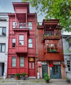 Colorful residential buildings at an alley suited in Kuzguncuk neighborhood, Uskudar district, Istanbul, Turkey