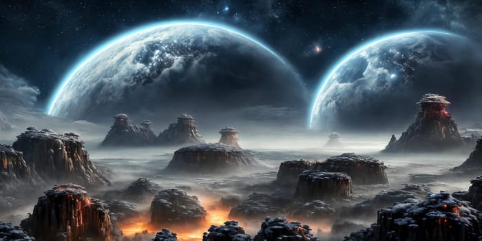 A dazzling megastructure weaves through an asteroid belt, mining facilities, and transport hubs, bustling with interstellar trade and commerce.