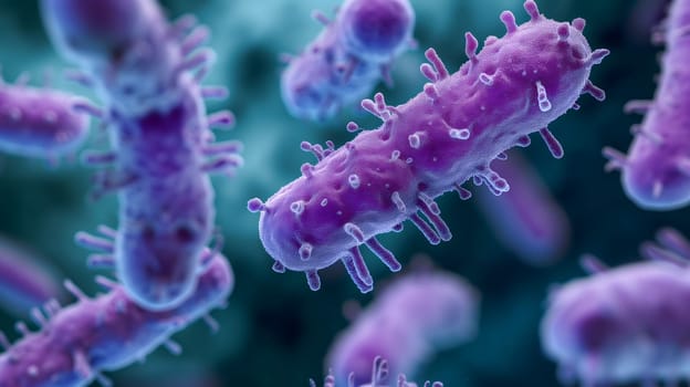 purple colored bacterium rod monoculture Escherichia coli. Neural network generated in January 2024. Not based on any actual scene or pattern.