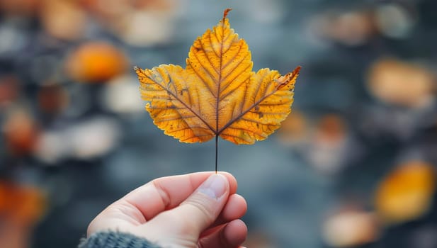 Girl holding vibrant autumn leaf