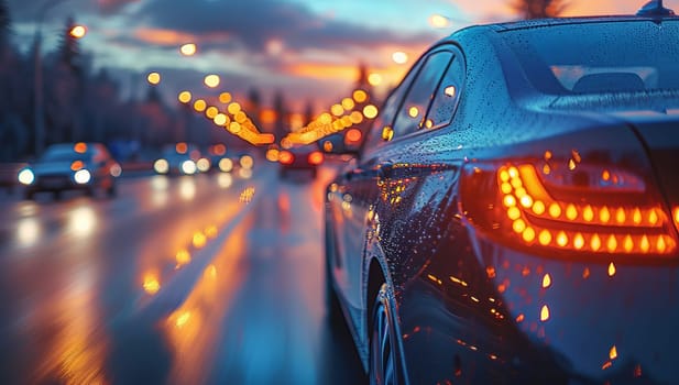 car on the road with motion blur bokeh light background.