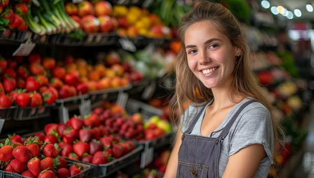 Woman selecting fresh produce in a grocery store