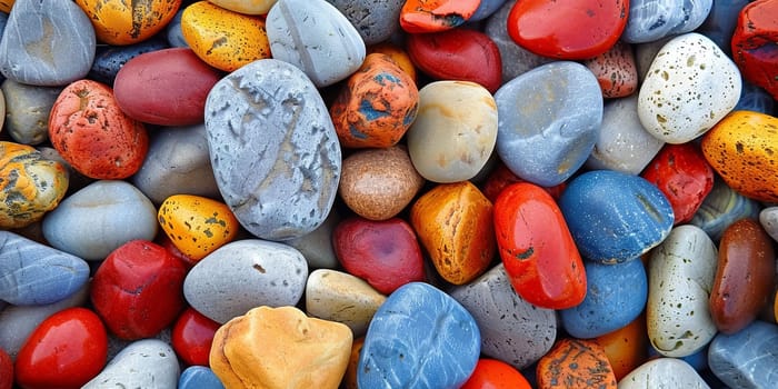 Colorful pebbles background. Top view of colorful stones.