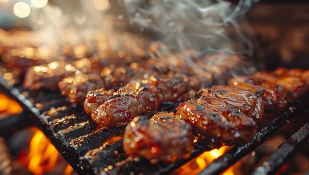 Barbecue grill with delicious grilled meat on barbecue grill outdoors