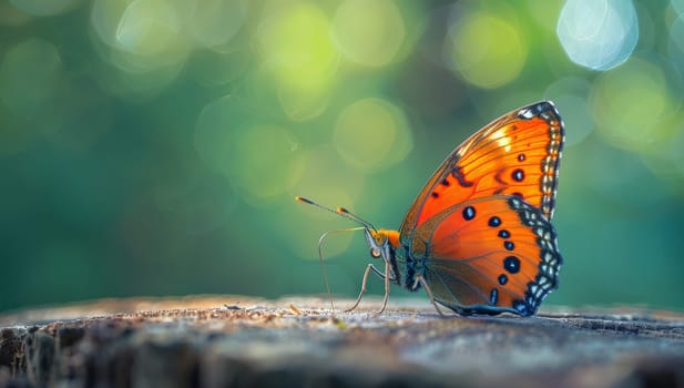 Butterfly on the wood with bokeh nature background.