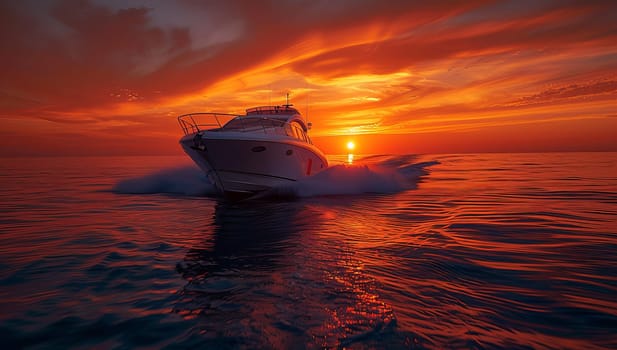 Luxury yacht sailing under a breathtaking sunset