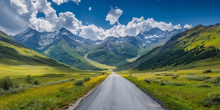 Panoramic view of the road in the mountains.
