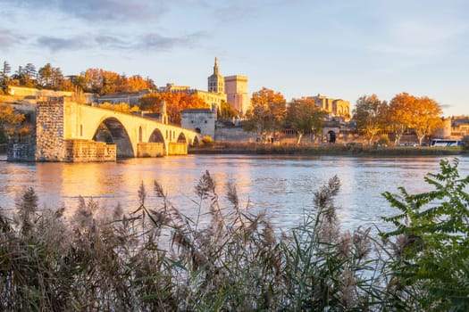 Avignon city and his famous bridge, medieval Papal city on the Rhone River. Photography taken in France