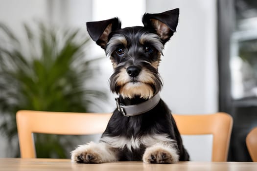 A Zwerkschnautzer stands on a table