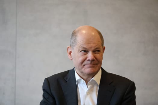 Federal Chancellor Olaf Scholz during a visit to the Europa Park Stadium in Freiburg with the participants in the dialogue with socially engaged citizens from Freiburg and the surrounding area in the Business Lounge on the ground floor of the main grandstand