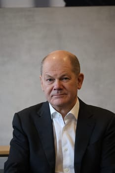Federal Chancellor Olaf Scholz during a visit to the Europa Park Stadium in Freiburg with the participants in the dialogue with socially engaged citizens from Freiburg and the surrounding area in the Business Lounge on the ground floor of the main grandstand
