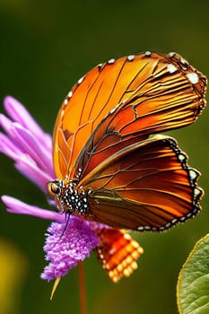 Macro Magic. Intricate patterns and textures of a butterfly resting on a dew-covered leaf as the sunset paints the scene with rich, golden hues.