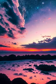 Celestial Serenity. Beauty of a star-filled sky at sunset, capturing the intricate patterns of clouds and the soft hues of twilight in a mesmerizing composition that connects nature's wonders from dusk till nightfall.