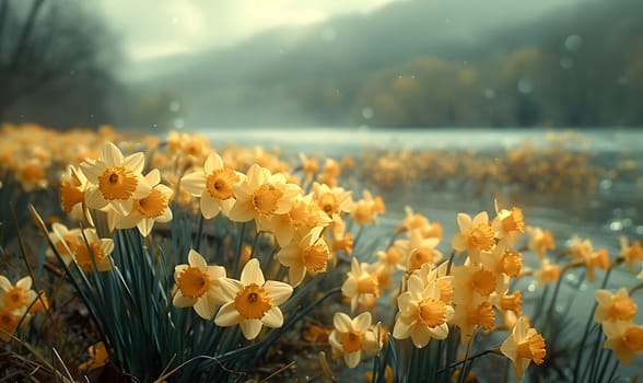Background illustration about spring. There are flowers in the meadow in the beautiful morning sunlight with a blurred background makes you feel refreshed and want to create new things or start over.