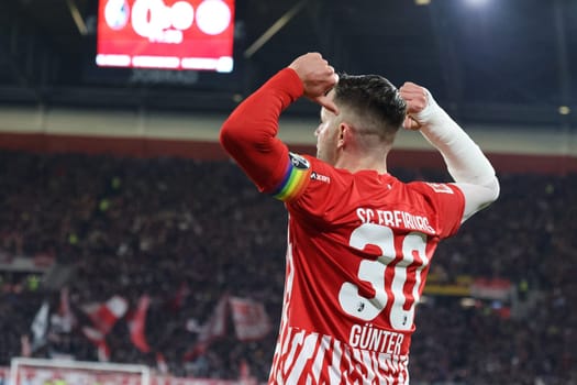 Look,it was me,the man with the number 30,Christian Günter (SC Freiburg) scores to make it 1-0 and celebrates his first goal of the season in the match of the 1st FBL: 23-24: 24. Sptg. SC Freiburg - FC Bayern Munich  DFL REGULATIONS PROHIBIT ANY USE OF PHOTOGRAPHS AS IMAGE SEQUENCES AND/OR QUASI-VIDEONann  Photo: Joachim Hahne/johapress