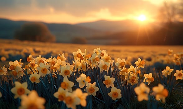 Background illustration about spring. There are flowers in the meadow in the beautiful morning sunlight with a blurred background makes you feel refreshed and want to create new things or start over.
