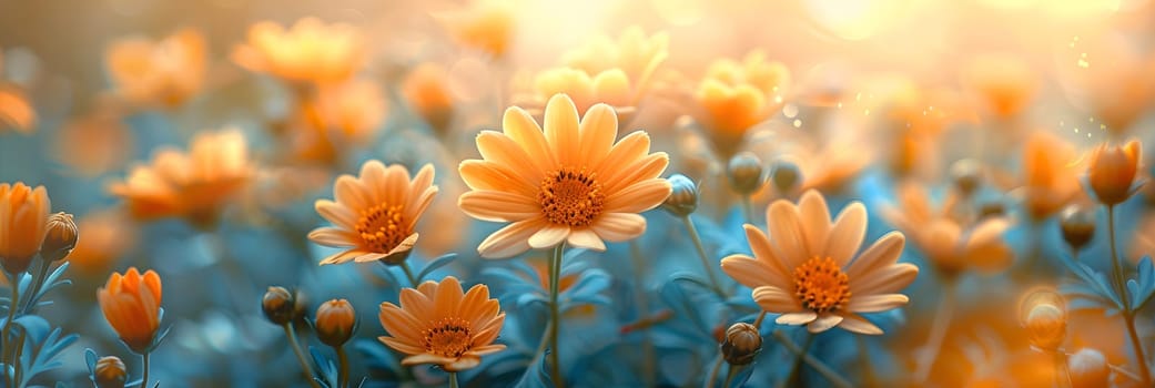Background illustration about spring. There are flowers in the meadow in the beautiful morning sunlight with a blurred background makes you feel refreshed and want to create new things or start over.