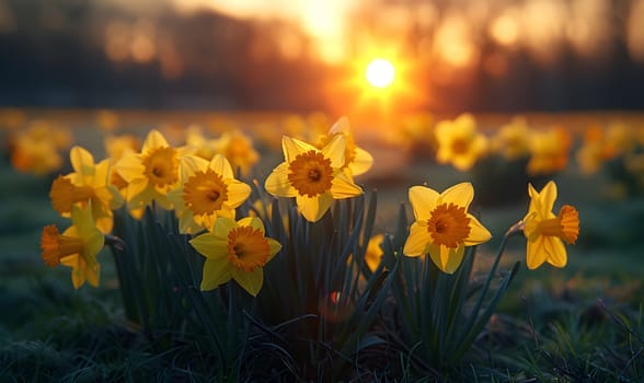 Background illustration about spring. There are flowers in the meadow in the beautiful morning sunlight with a blurred background makes you feel refreshed and want to create new things or start over.