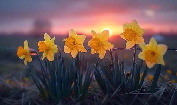 Background illustration about spring. There are flowers in the meadow in the beautiful morning sunlight with a blurred background makes you feel refreshed and want to create new things or start over.