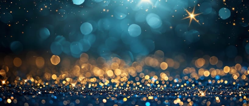 Sparkling stars and glitter on a dark blue background, creating a magical and festive atmosphere