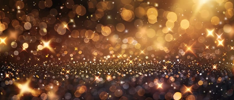 A mesmerizing display of golden bokeh lights against a dark backdrop, creating a magical, festive atmosphere