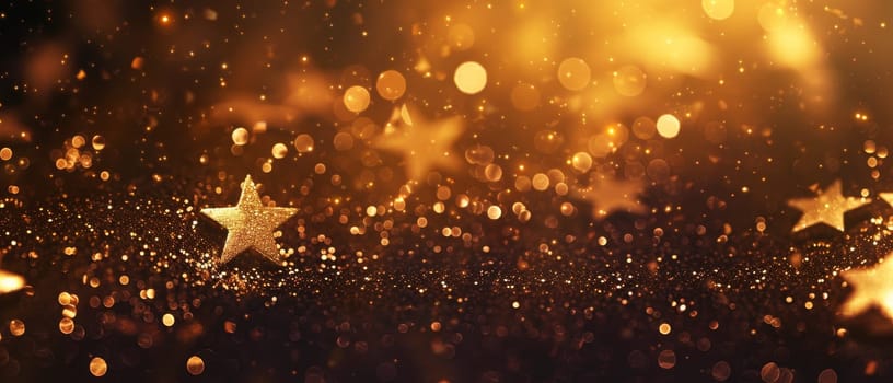 A magical display of golden stars sparkling against a dark, mystical background, creating a festive and enchanting atmosphere