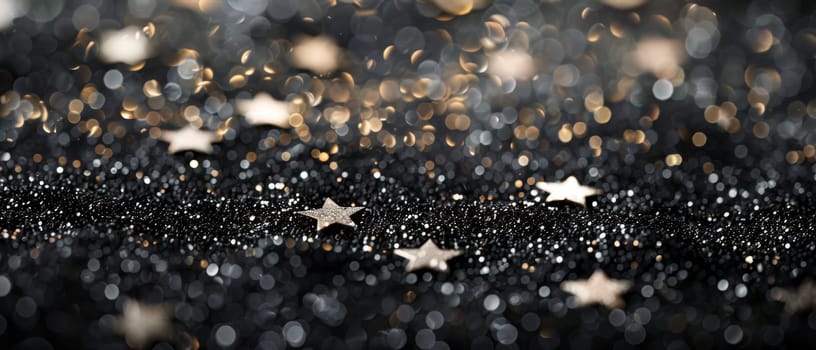 A magical display of golden stars sparkling against a dark, mystical background, creating a festive and enchanting atmosphere