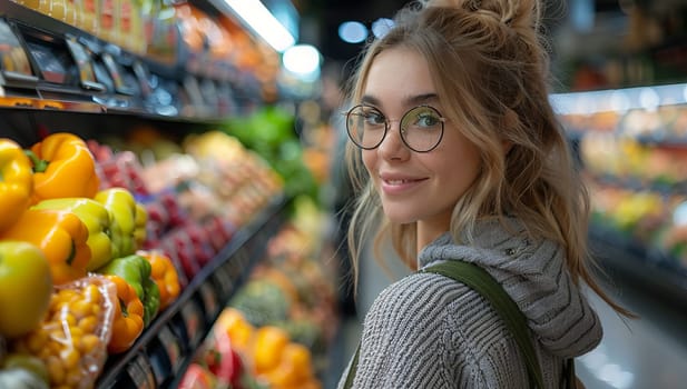 Young woman shopping for fresh produce in a supermarket