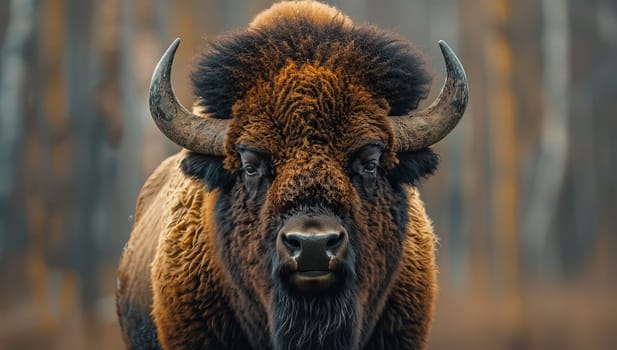 European bison portrait in a dense forest