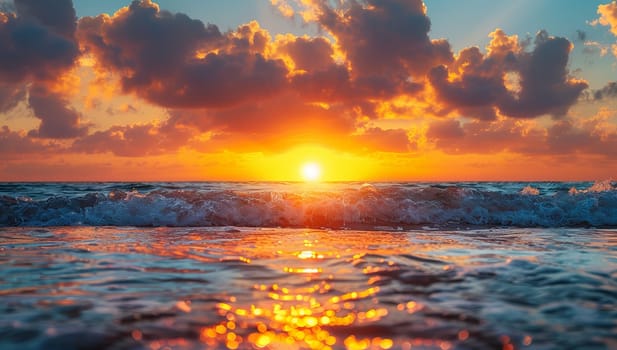 Sunset illuminates waves on a serene beach
