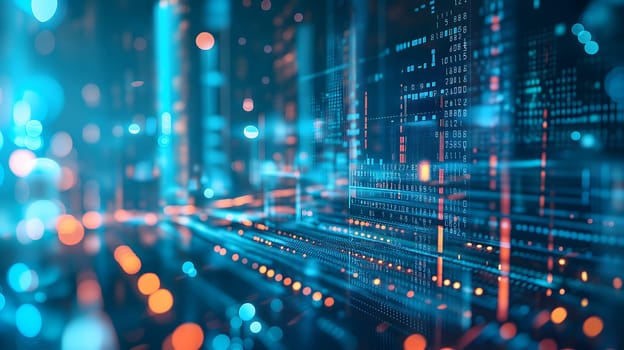 Dynamic Finance Flow, Double Exposure of Data and Technology background. Neural network generated image. Not based on any actual scene or pattern.